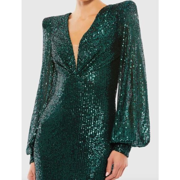MAC DUGGAL Dress Size 4 Evening Gown Sequin NEW Midi Green Emerald Structure - Picture 9 of 9